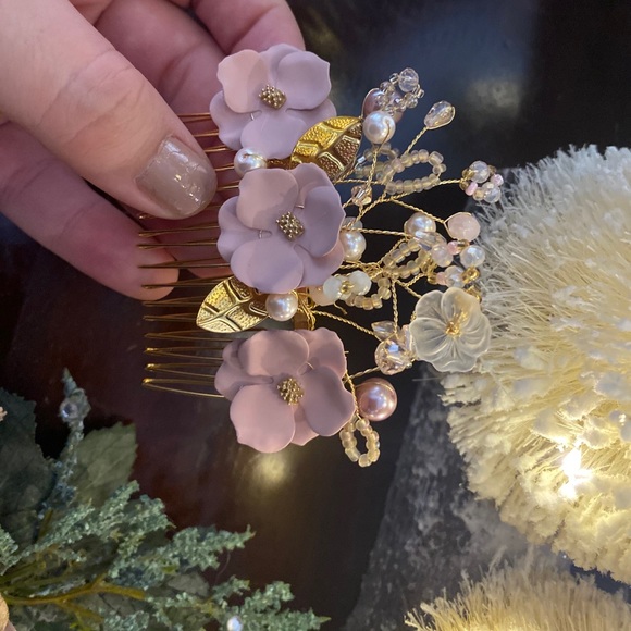 Hair comb gold 22k gold plated with flowers - Picture 2 of 4